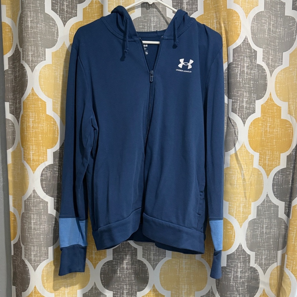 Under Armour Navy Blue Hoodie with Light Blue Cuff Accents